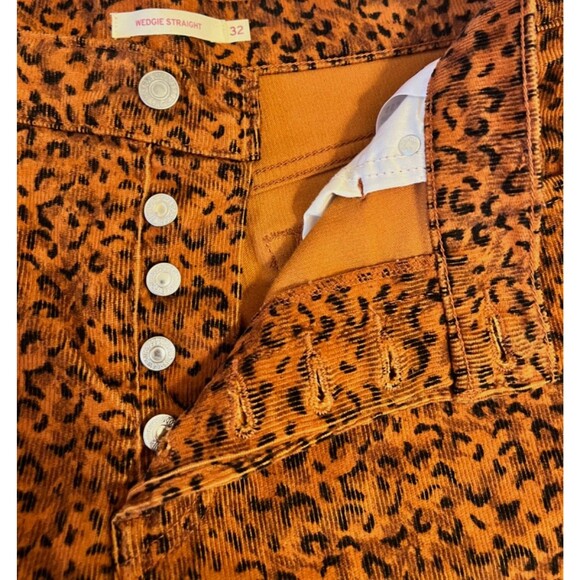 LEVI'S Wedgie Straight Corduroy Pants Cheetah Leopard Animal Print High Waist 32 - Picture 3 of 8
